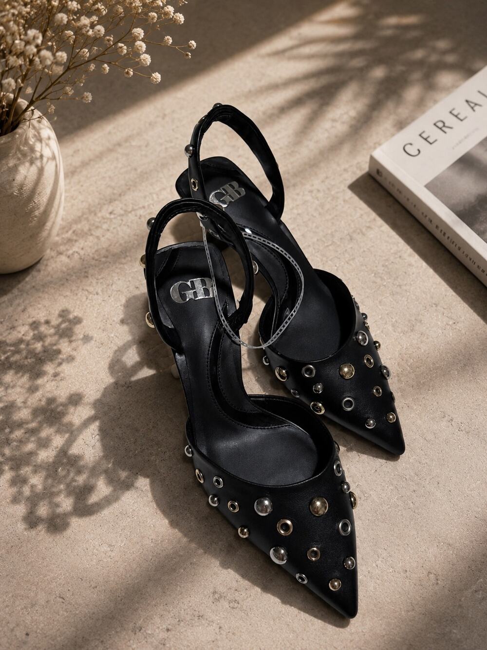 GB Office-Siren LeatherGrommet and Stud Kitten Heel SlingbackPumps Sz6 NWOB $130